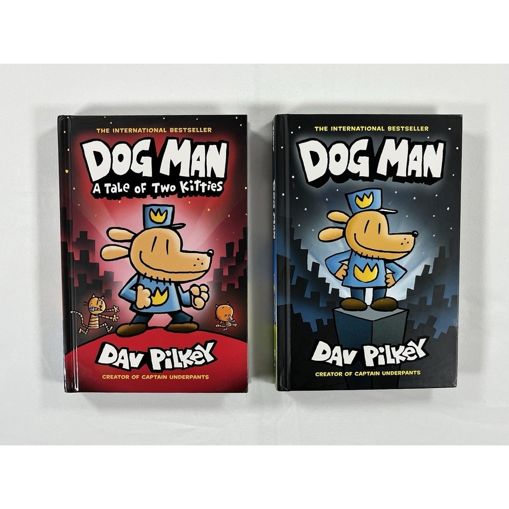 Dog Man Books 1 & 3 Bundle Dav Pilkey A Tale of Two Kitties Hardcover Graphic